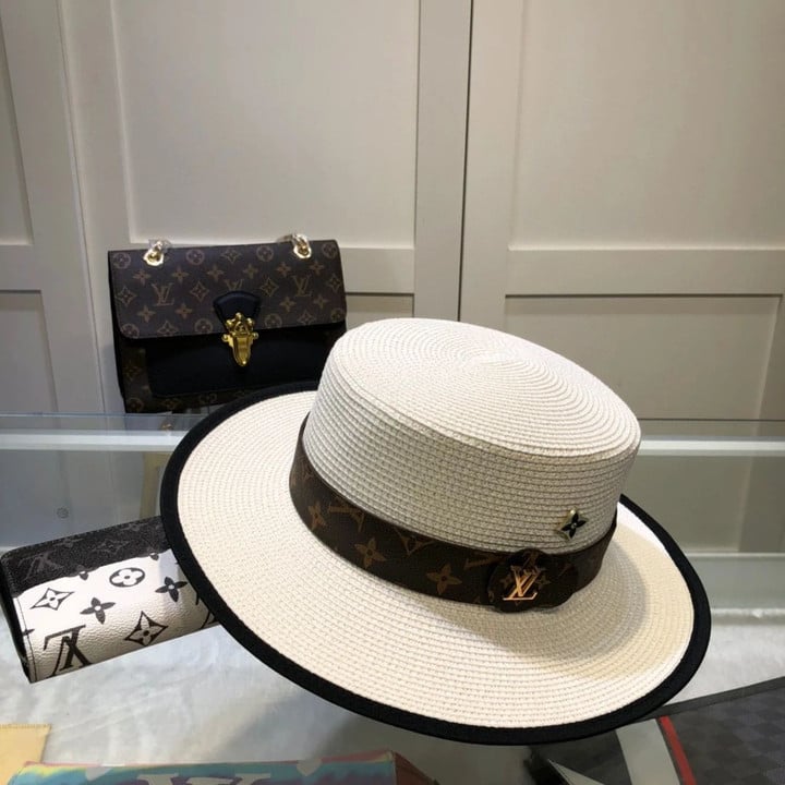 Louis Vuitton Monogram Embossed Black Border Bucket Hat In White