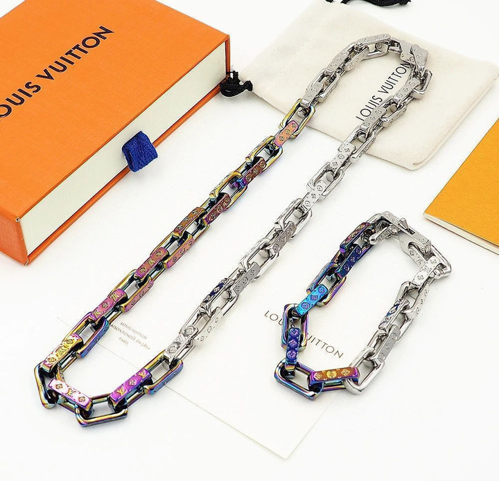 Louis Vuitton Monogram Chain Bracelet Rainbow Necklace Necklace & Bracelet Set