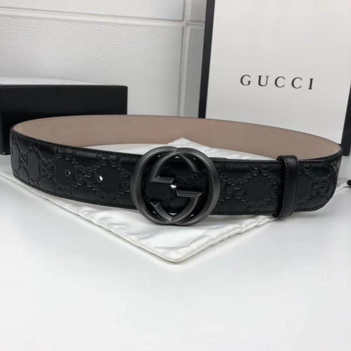 Gucci Gucci Signature Leather Belt With Chamfered Black-toned Interlocking G Buckle