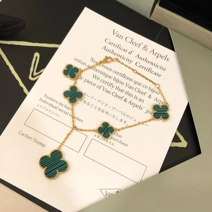 Van Cleef & Arpels Malachite Yellow Clasp 5 Motifs Vintage Alhambra Bracelet