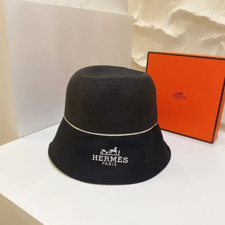 Hermes Logo Print Bucket Hat In Black