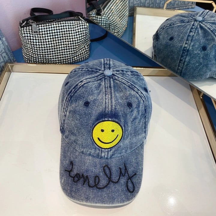 Loewe Smiley Face Embroidered Denim Baseball Cap In Blue