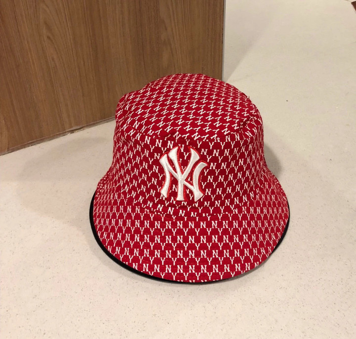 Ny Monogram Reversible Bucket Hat In Red