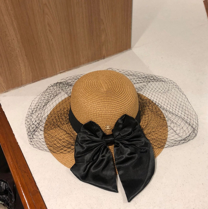 Chanel Black Bow Band With Black Veil Bucket Hat In Brown