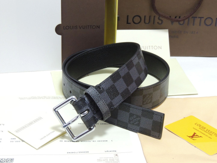 Louis Vuitton Damier Graphite Leather Belt With Silver Buckle