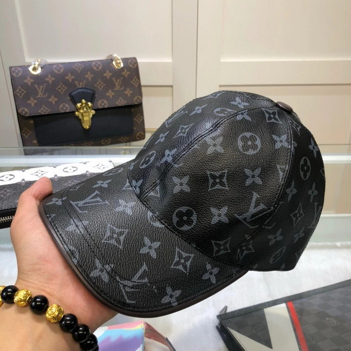 Louis Vuitton Leather Monogram Baseball Cap In Black