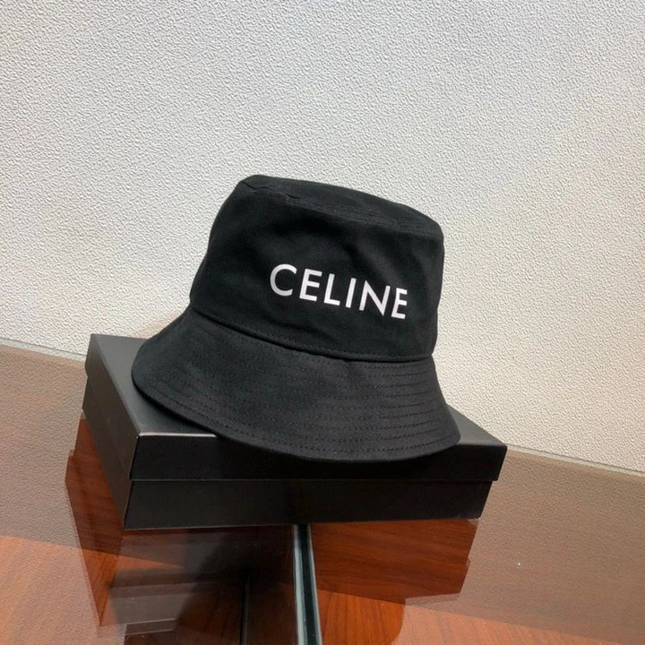 Celine Logo Print In Black Bucket Hat