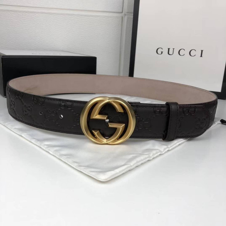 Gucci Gucci Signature Leather Belt With Chamfered Gold-toned Interlocking G Buckle