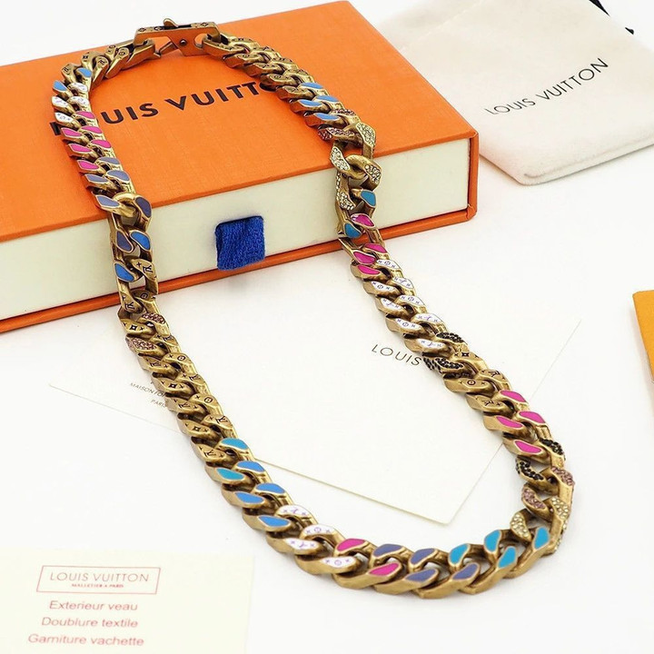 Light Colored Louis Vuitton Chain Links Patches Necklace