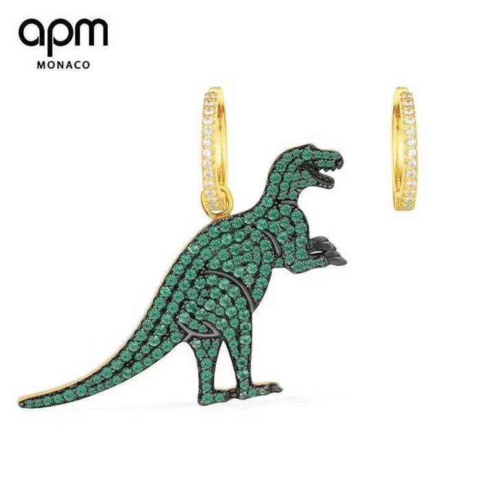 Apm Yellow Silver Small Asymmetric Green Rexy Earring And Its Hoop