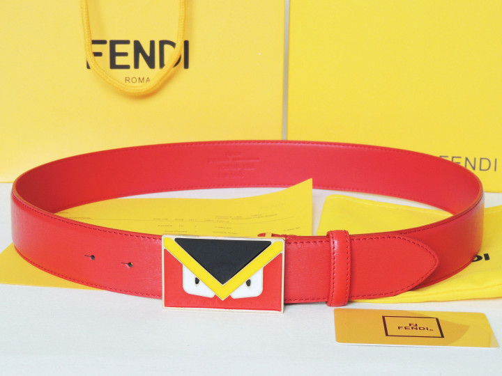 Fendi Red Leather Belt With Red Bugs Eyes Buckle