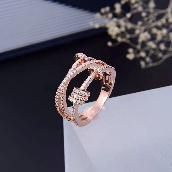 Apm Pink Silver With Sliding Hoops Triple Ring