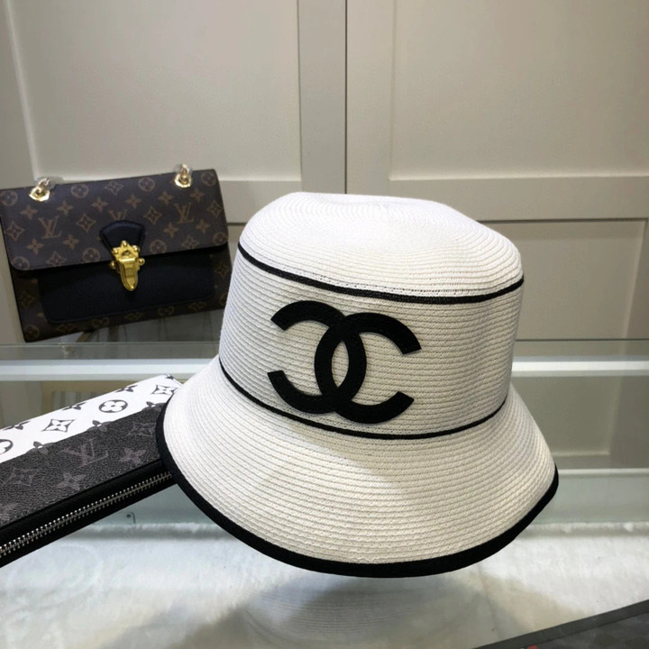 Chanel Logo Embellished Straw Paper Hat In White