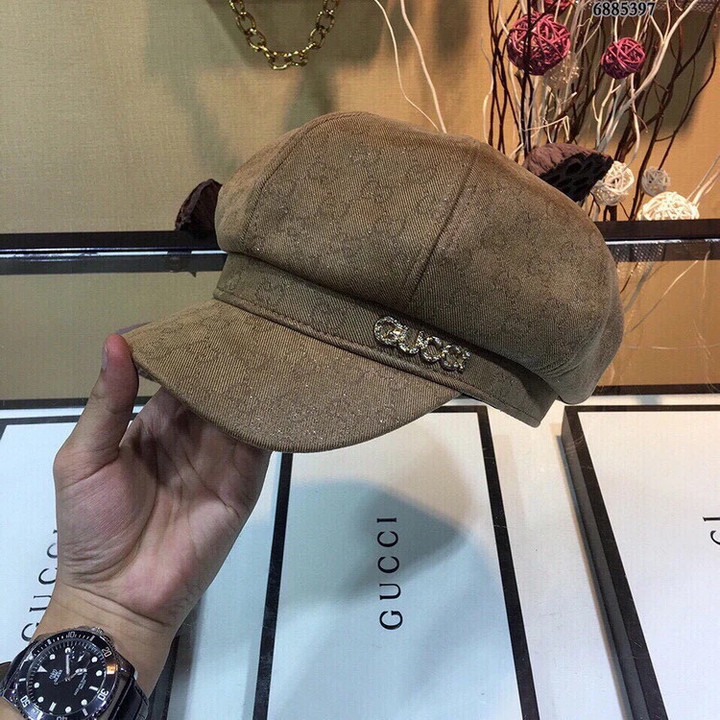 Gucci Gold Logo Brown Cap With Web
