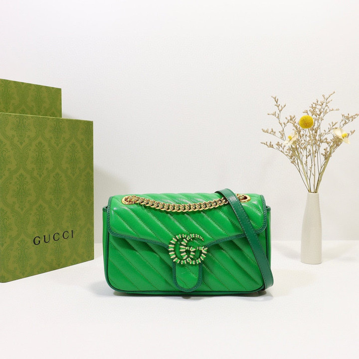 Gucci GG Marmont Small Shoulder In Green/Emerald Leather