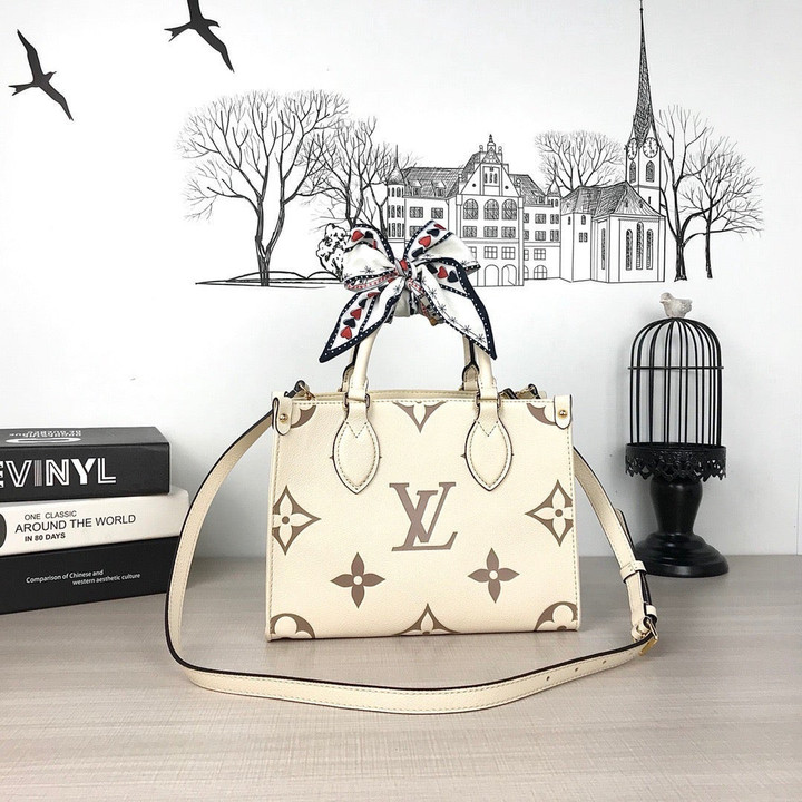 Louis Vuitton On The Go PM Cream Bicolor Monogram Tote Bag