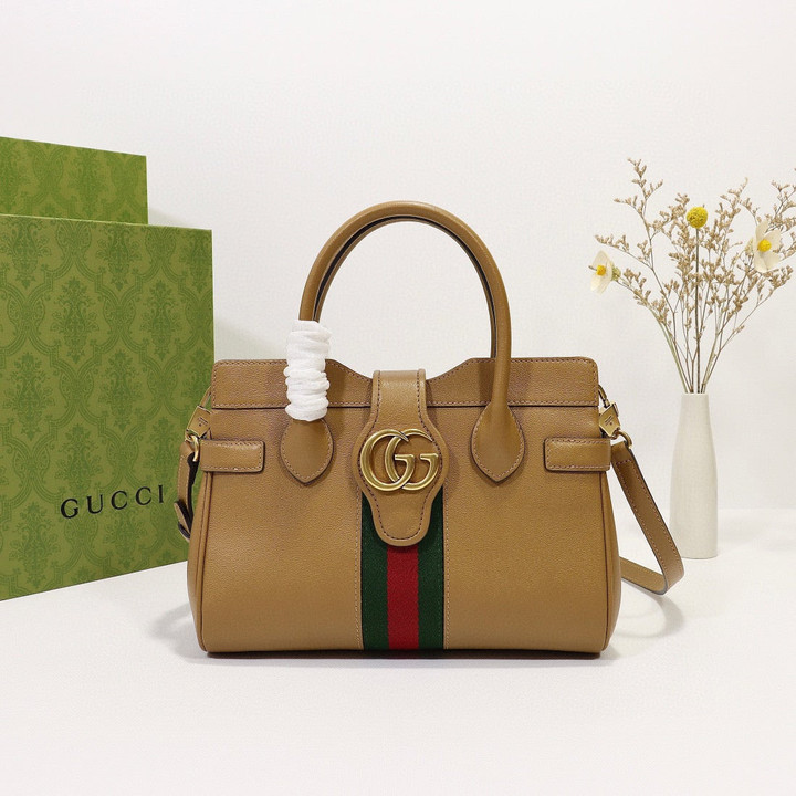 Gucci Small Top Handle Bag With Double G In Brown