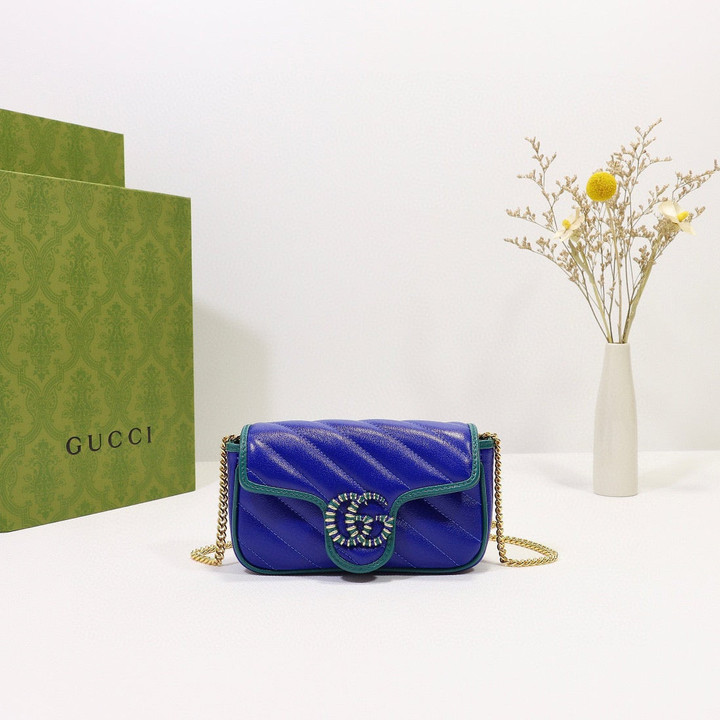 Gucci GG Marmont Super Mini Bag In Blue/Turquoise Leather