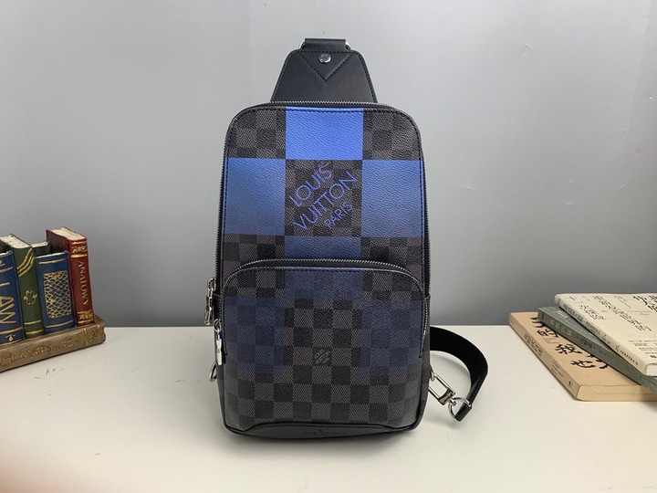 Louis Vuitton Avenue Sling Bag in White Damier Graphite Giant Coated Canvas Blue
