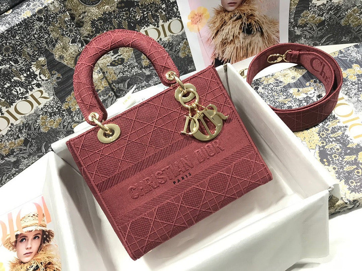 Dior Midium Lady D-Lite Bag Pink Cannage Embroidery