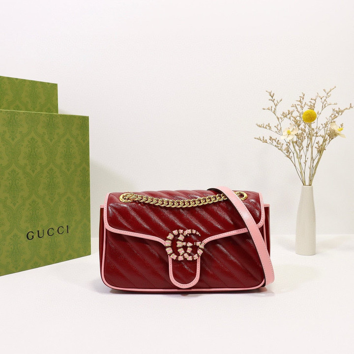 Gucci GG Marmont Small Shoulder In Red/Pink Leather