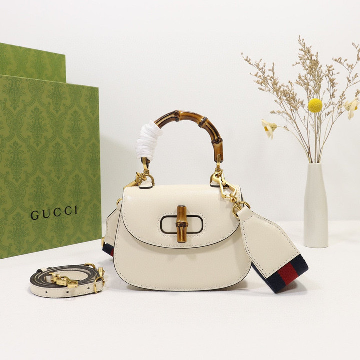 Gucci Small Top Handle Bag With Bamboo In White
