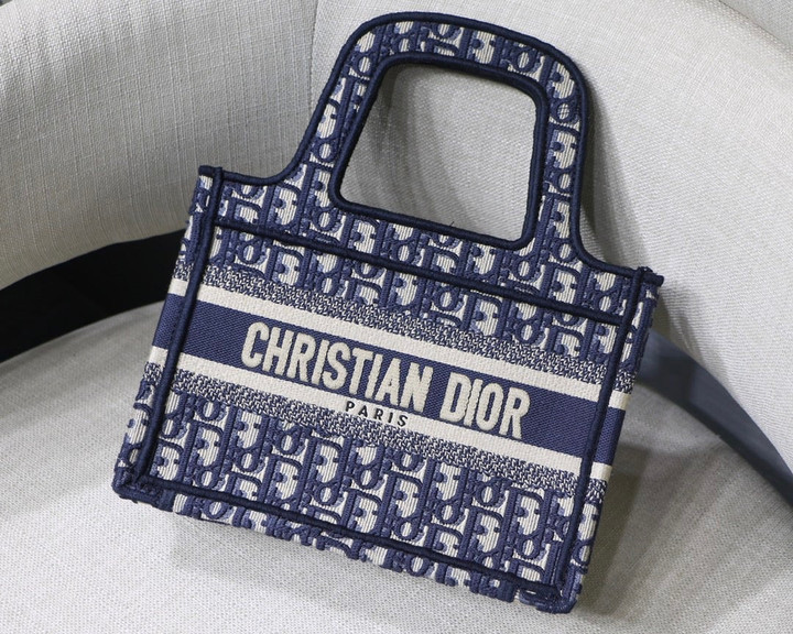 Dior Mini Book Tote Blue Toile de Jouy Embroidery
