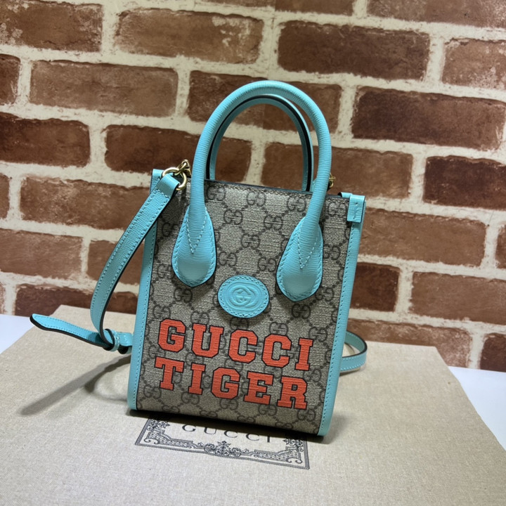 Gucci Tiger GG Light Blue Mini Tote Bag