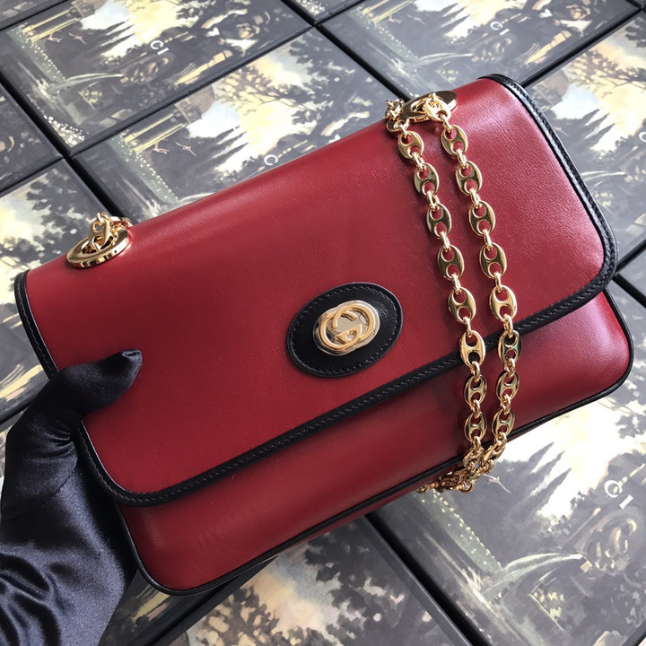 Gucci Red Marina Small Leather Shoulder Bag