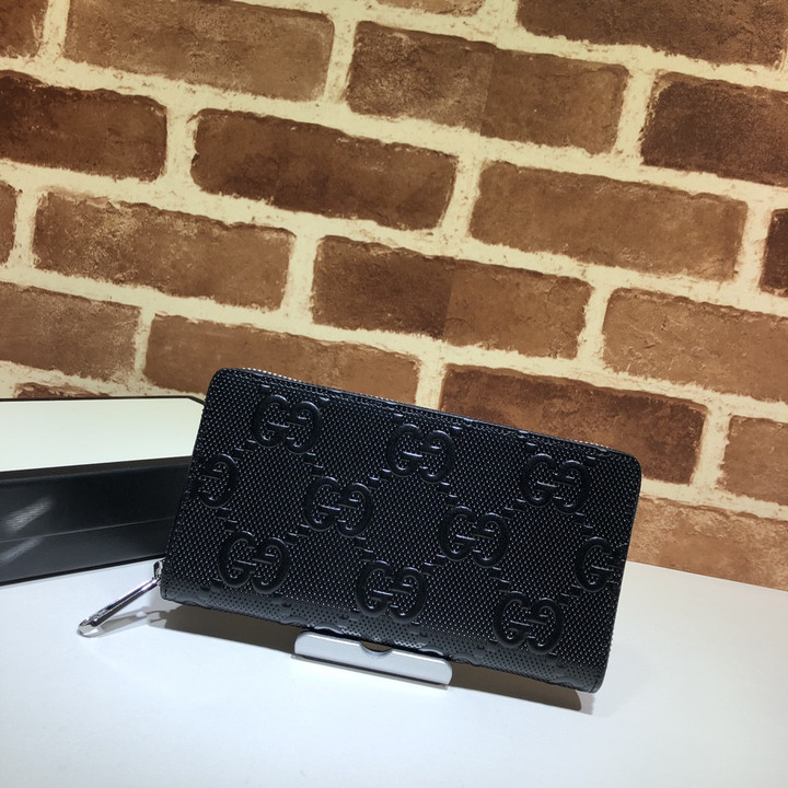 Gucci GG Embossed Zip Around Black Wallet
