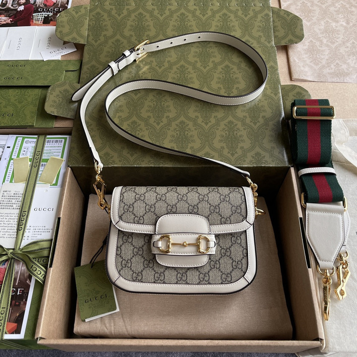 Gucci Horsebit 1955 Beige GG Supreme Canvas Mini Bag