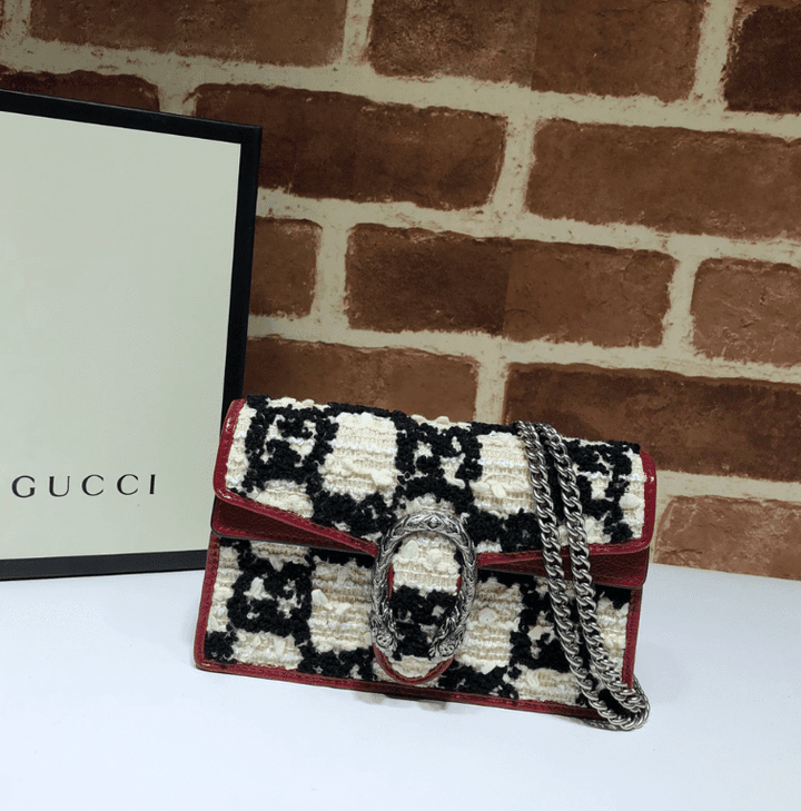 Gucci Dionysus GG White Tweed Red Super Mini Bag
