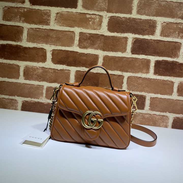 Gucci Marmont Brown Leather Mini Top Handle Bag