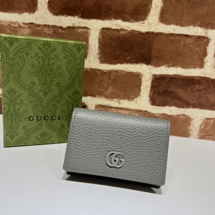 Gucci Marmont Grey Leather Card Case Wallet
