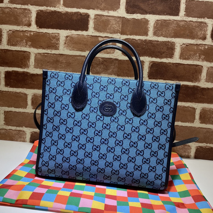 Gucci GG Supreme Canvas Blue Small Tote Bag