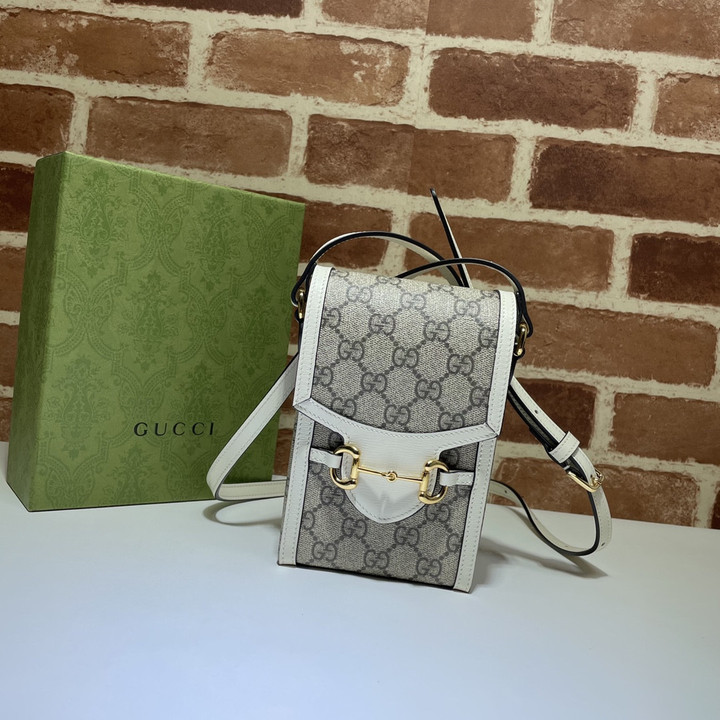 Gucci Horsebit 1955 GG Supreme White Leather Mini Bag