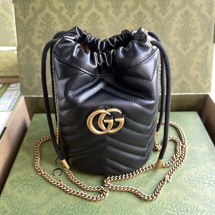 Gucci Marmont Black Leather Mini Bucket Bag