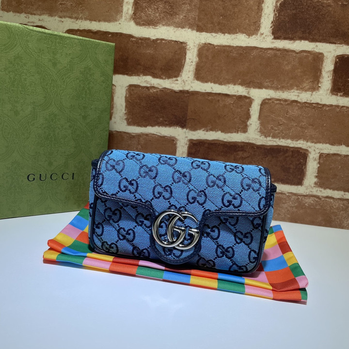 Gucci Marmont Matelassé Blue Canvas Super Mini Bag