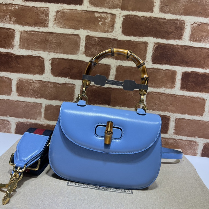 Gucci Bamboo 1947 Light Blue Leather Small Bag