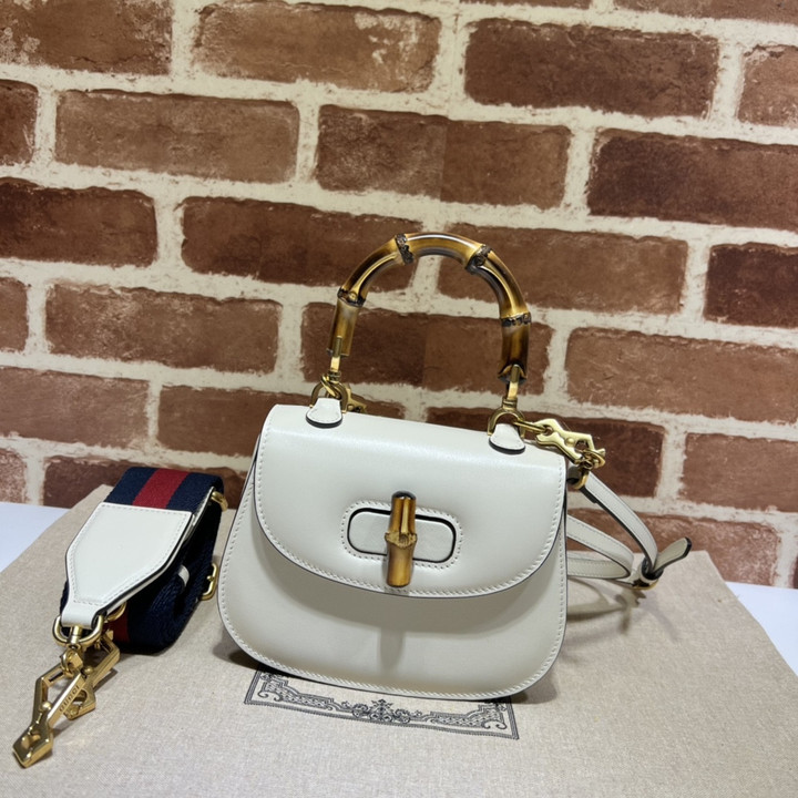 Gucci Bamboo 1947 White Leather Mini Top Handle Bag