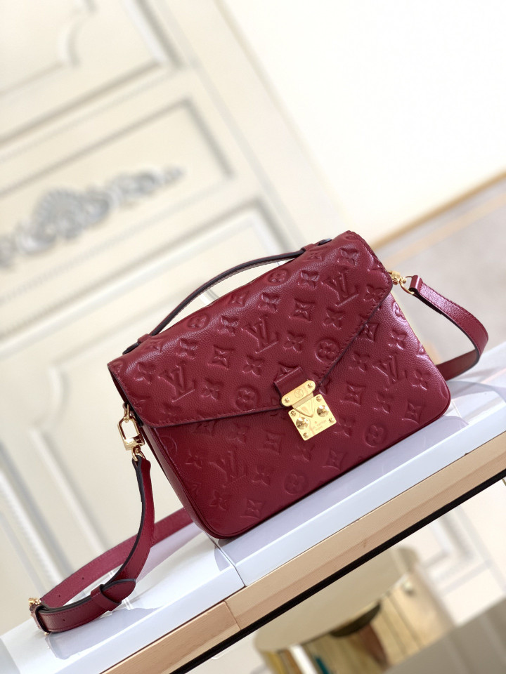 Louis Vuitton Pochette Metis Monogram Empreinte Leather Wine Red Bag