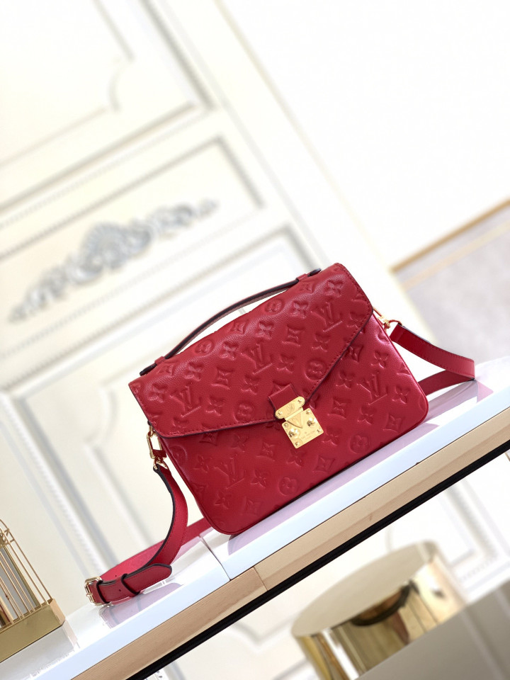Louis Vuitton Pochette Metis Monogram Empreinte Leather Red Bag