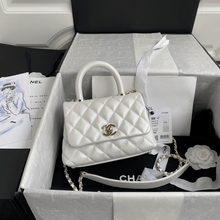 Chanel Coco Mini Flap Bag With Top Handle White