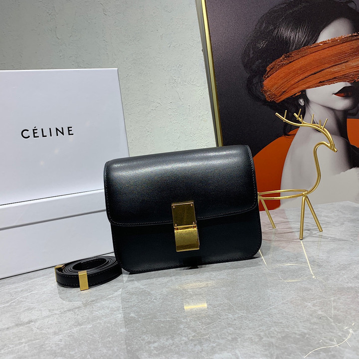 Celine Classic Box Teen Flap Bag Calfskin Leather Black