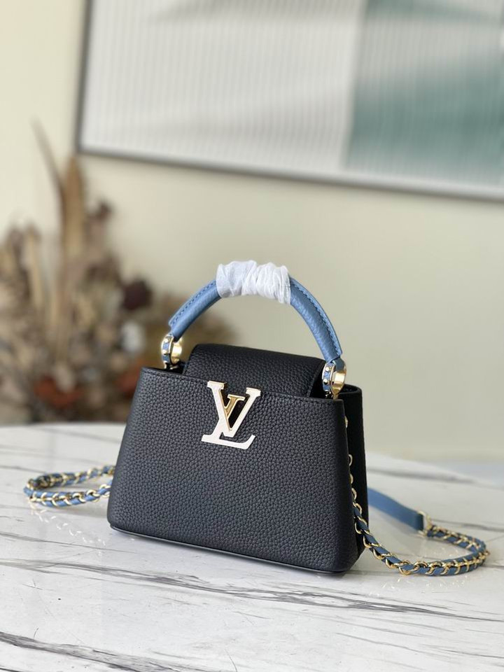 Louis Vuitton Capucines Black Leather Blue On Top Mini Bag