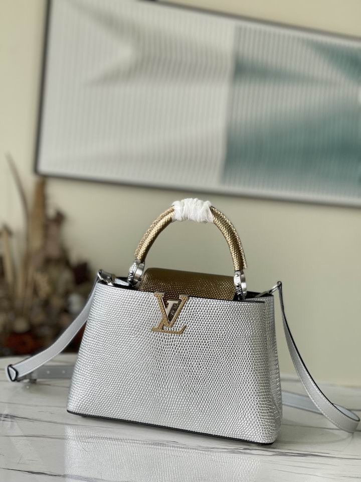Louis Vuitton Capucines BB Silver Gold Snakeskin Leather Bag