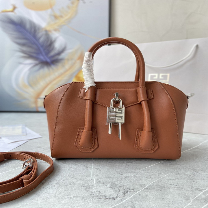 Givenchy Antigona Lock Handle Bag Leather Chestnut