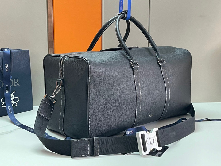 Black Grained Calfskin Dior Lingot 50 Travel Bag