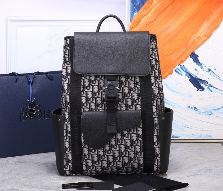 Beige And Black Dior Oblique Jacquard & Black Grained Calfskin Gallop Backpack