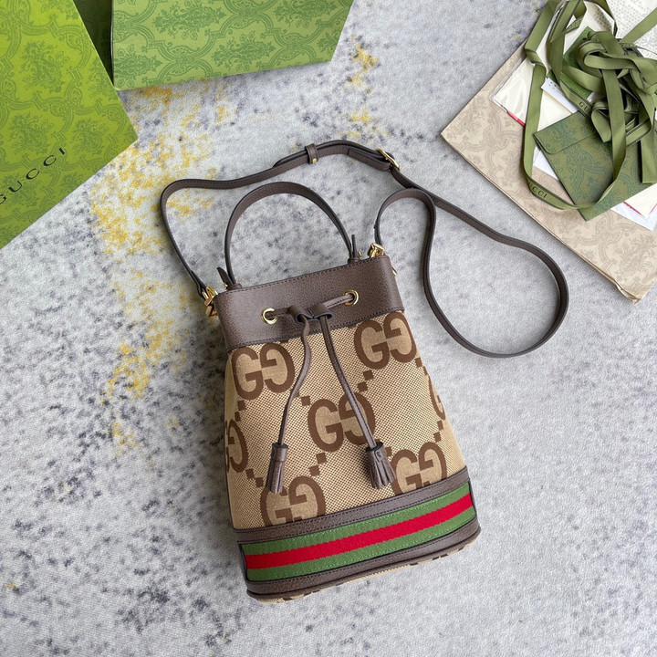 Gucci Beige/Ebony GG Supreme Canvas Ophidia Small GG Bucket Bag